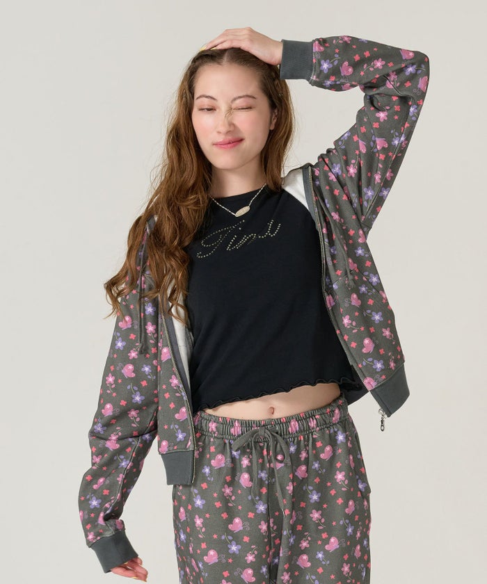 フーディ/花柄/パーカー/ブラック