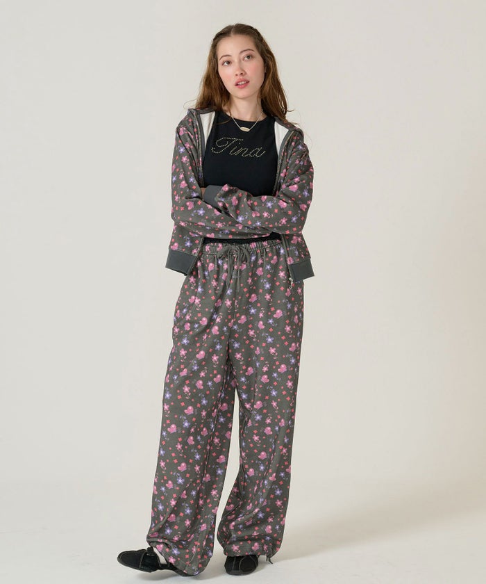 フーディ/花柄/パーカー/ブラック