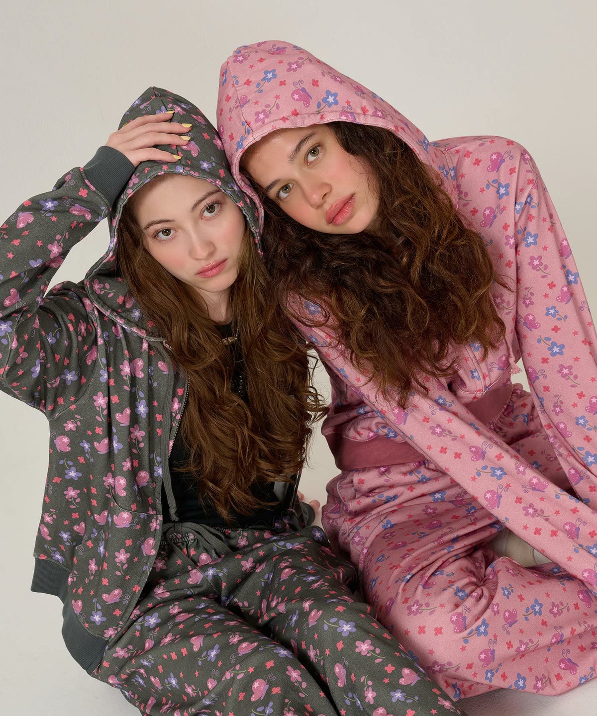 フーディ/花柄/パーカー/ピンク/ブラック