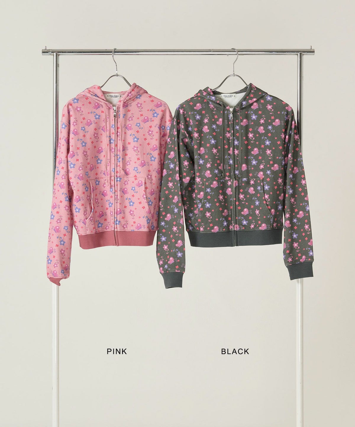 フーディ/花柄/パーカー/ピンク/ブラック