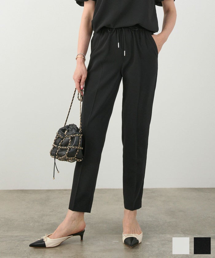 手洗い可セットアップ対応可S M L上品きれいめ大人カジュアルシンプルオフィスフォーマルテーパードセンタープレス美脚ジョイントスペースLPセットアップ企画-01 ウエストゴム ドロスト リラックス パンツ Liala×PG