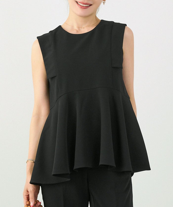 手洗い可セットアップ対応可かわいい上品きれいめ大人カジュアルオフィスフォーマルフェミニンシンプルノースリーブイレヘム体型カバージョイントスペースLPセットアップ企画-01