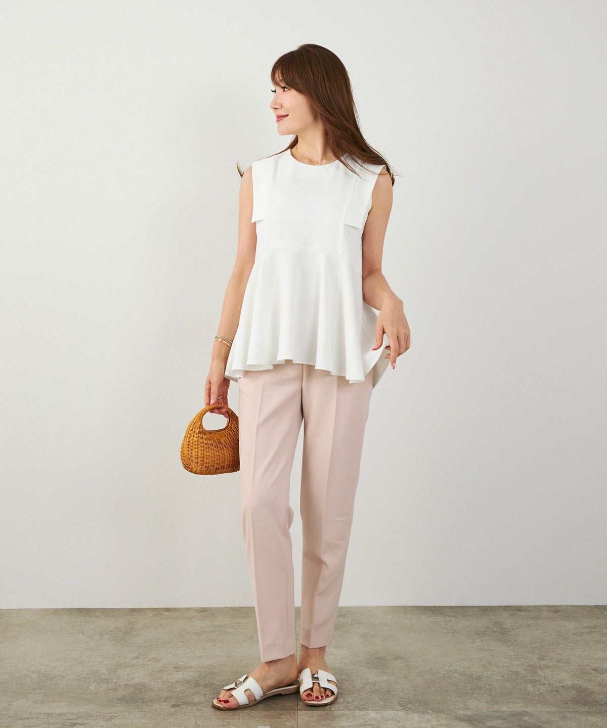 手洗い可セットアップ対応可かわいい上品きれいめ大人カジュアルオフィスフォーマルフェミニンシンプルノースリーブイレヘム体型カバージョイントスペースLPセットアップ企画-01