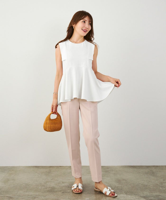 手洗い可セットアップ対応可かわいい上品きれいめ大人カジュアルオフィスフォーマルフェミニンシンプルノースリーブイレヘム体型カバージョイントスペースLPセットアップ企画-01