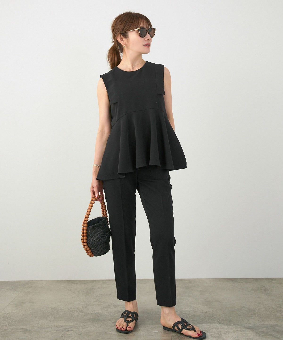 手洗い可セットアップ対応可かわいい上品きれいめ大人カジュアルオフィスフォーマルフェミニンシンプルノースリーブイレヘム体型カバージョイントスペースLPセットアップ企画-01