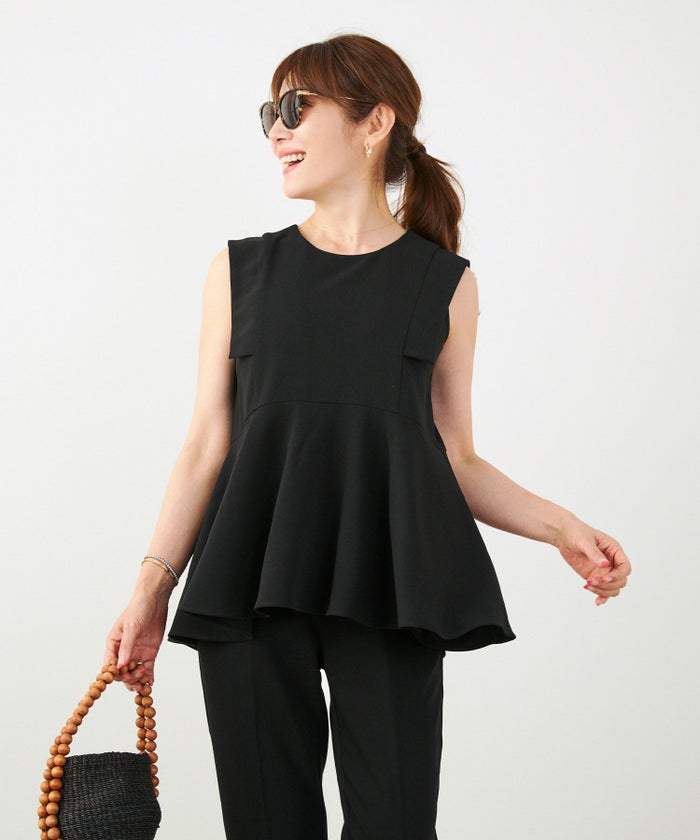 手洗い可セットアップ対応可かわいい上品きれいめ大人カジュアルオフィスフォーマルフェミニンシンプルノースリーブイレヘム体型カバージョイントスペースLPセットアップ企画-01