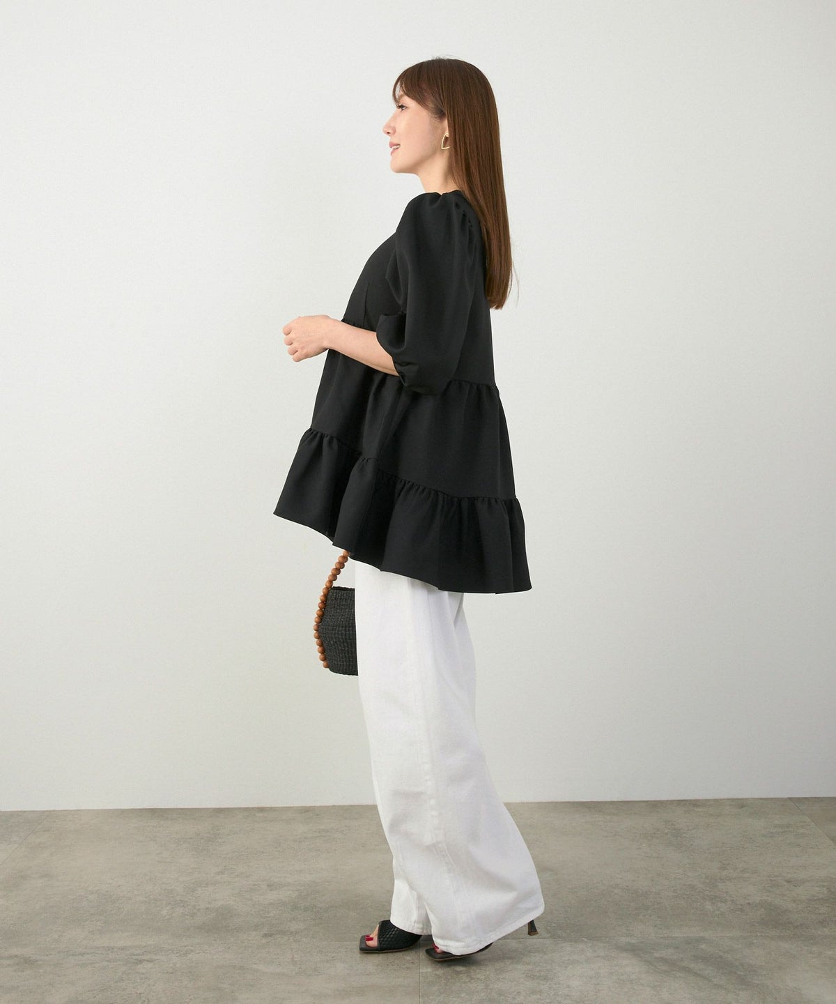 手洗い可上品きれいめパフ袖大人カジュアルオフィスフォーマルフェミニン体型カバージョイントスペース