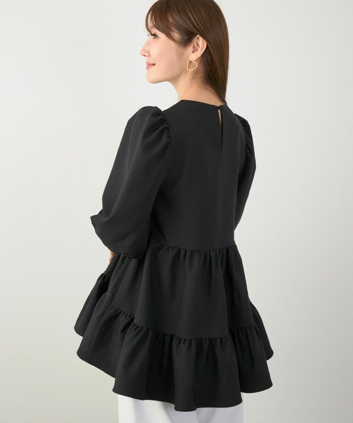 手洗い可上品きれいめパフ袖大人カジュアルオフィスフォーマルフェミニン体型カバージョイントスペース