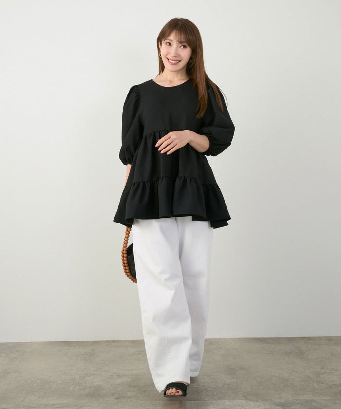 手洗い可上品きれいめパフ袖大人カジュアルオフィスフォーマルフェミニン体型カバージョイントスペース