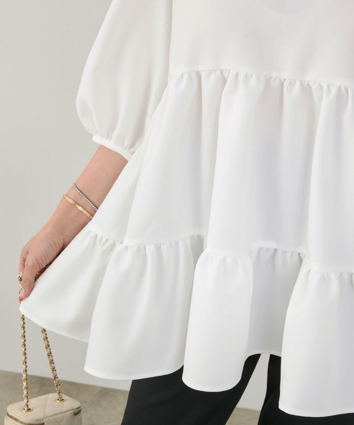 手洗い可上品きれいめパフ袖大人カジュアルオフィスフォーマルフェミニン体型カバージョイントスペース