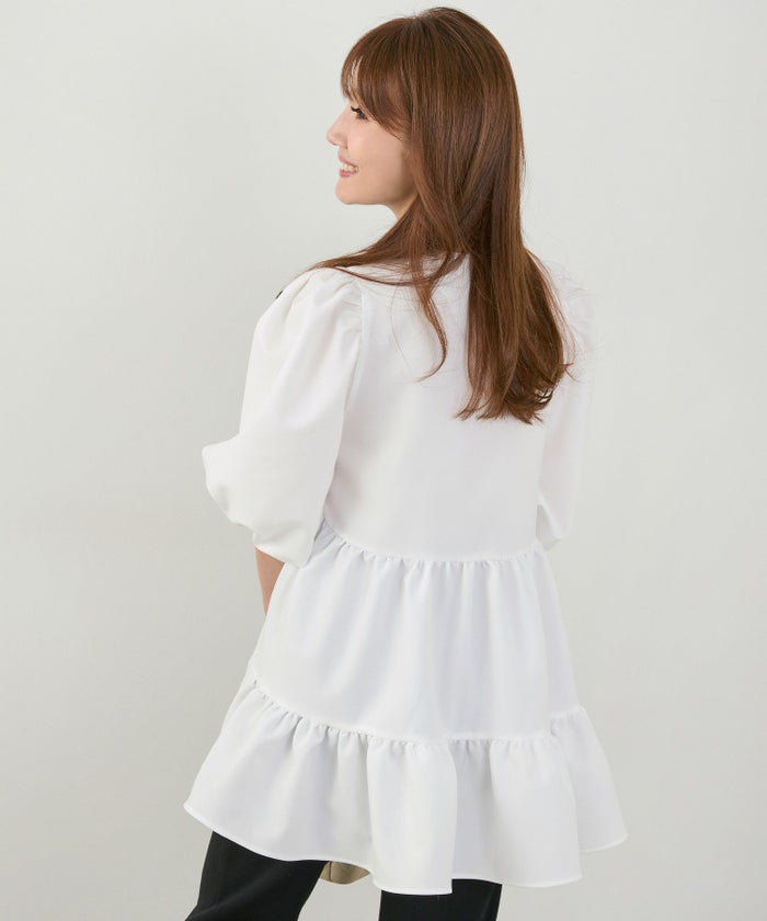 手洗い可上品きれいめパフ袖大人カジュアルオフィスフォーマルフェミニン体型カバージョイントスペース