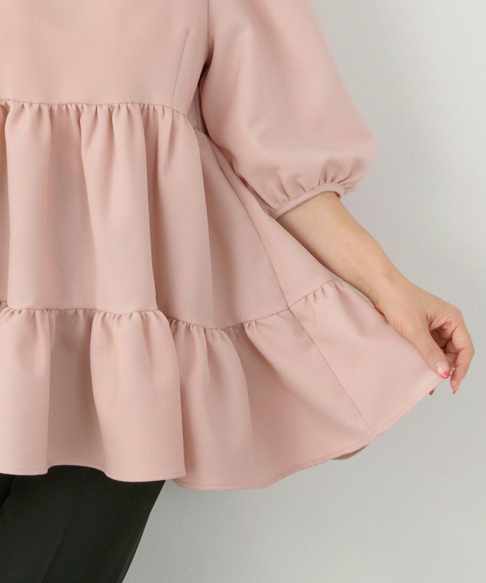 手洗い可上品きれいめパフ袖大人カジュアルオフィスフォーマルフェミニン体型カバージョイントスペース