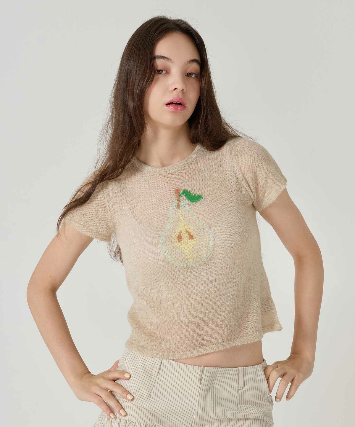 チビT/ニット/ナシ/ベージュ