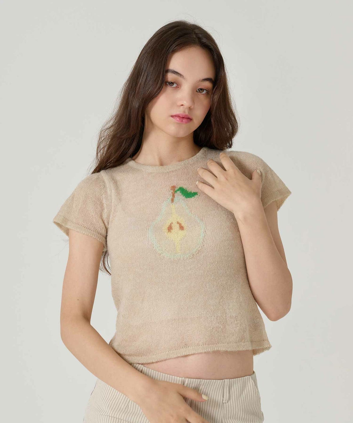 チビT/ニット/ナシ/ベージュ