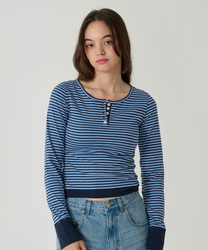  ボーダー/ ヘンリーネック/ロンT/ピン