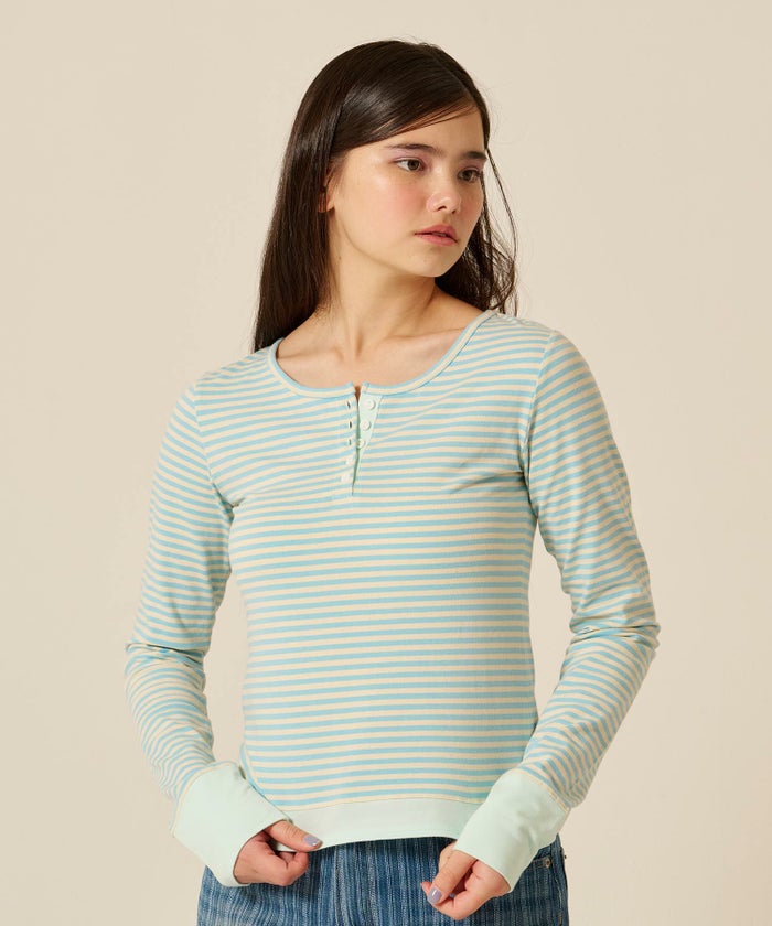  ボーダー/ ヘンリーネック/ロンT/ピン