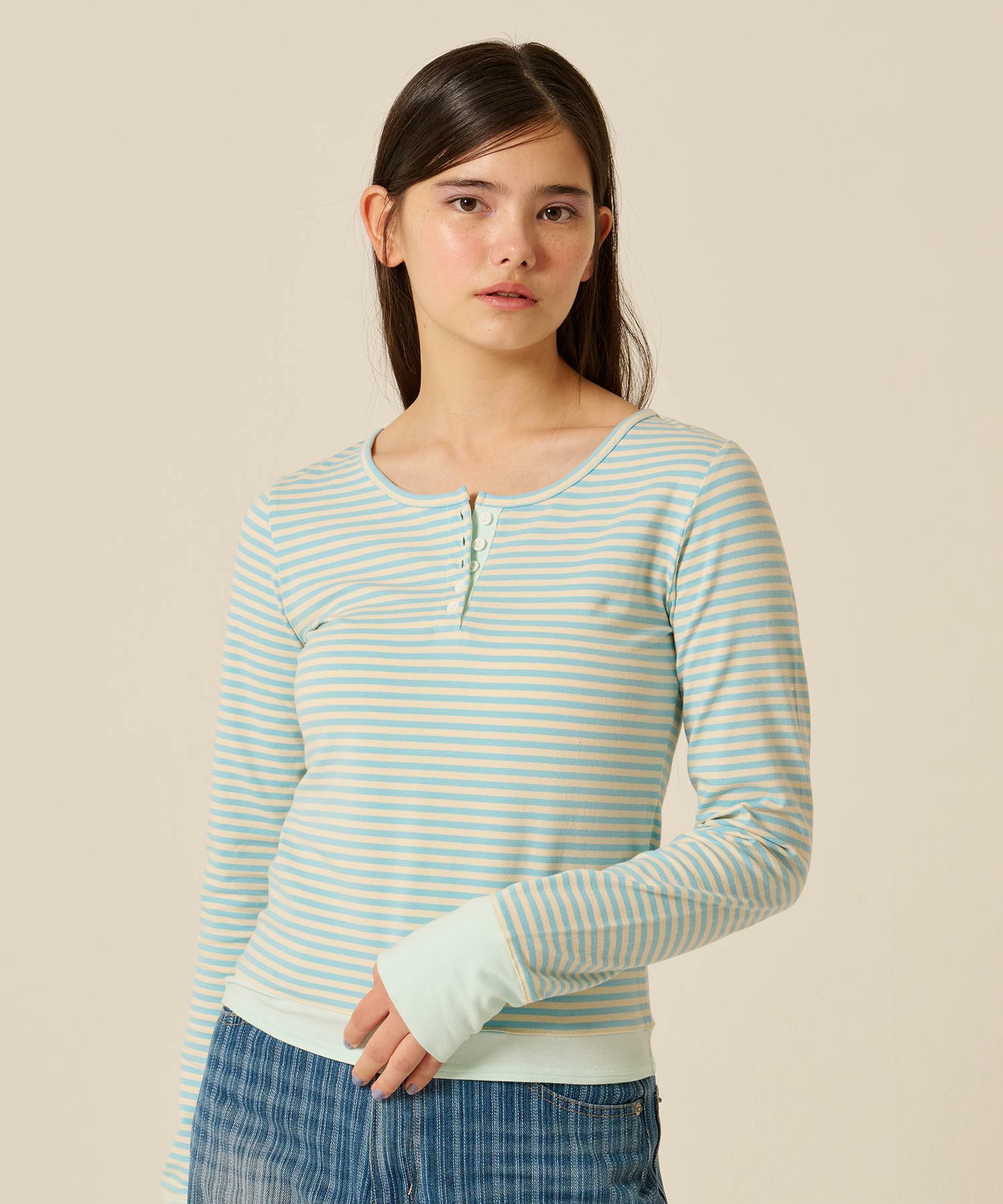 ボーダー ヘンリーネック カットソー TINA：JOJUN 全4色｜tnj531-1103