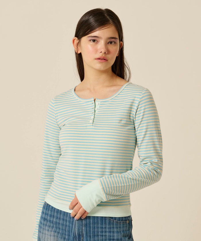  ボーダー/ ヘンリーネック/ロンT/ピン