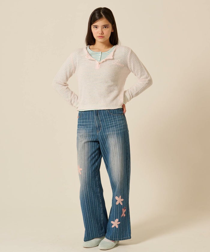  ボーダー/ ヘンリーネック/ロンT/パープル