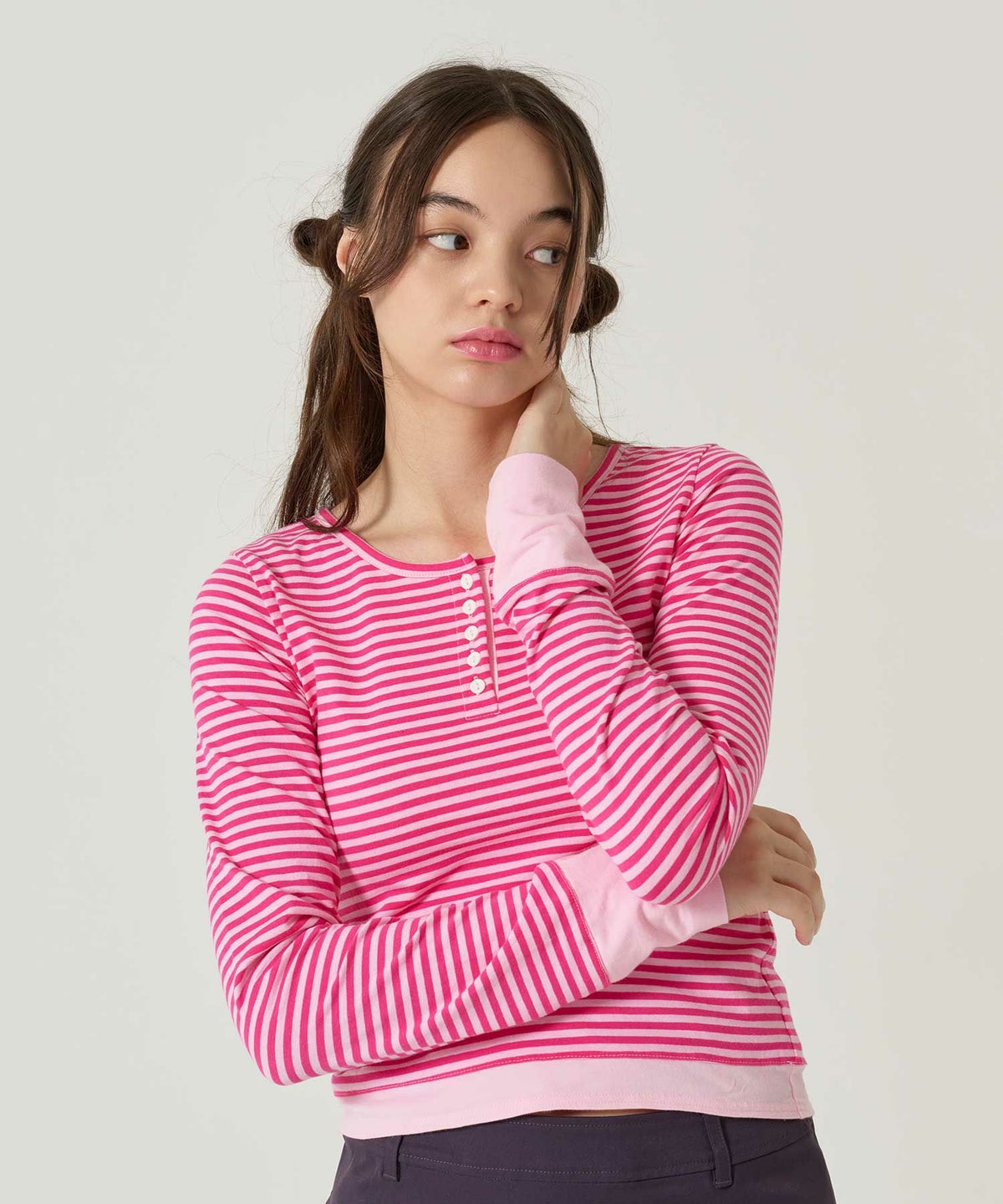  ボーダー/ ヘンリーネック/ロンT/パープル