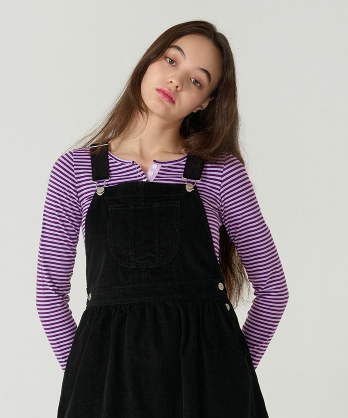  ボーダー/ ヘンリーネック/ロンT/ネイビー