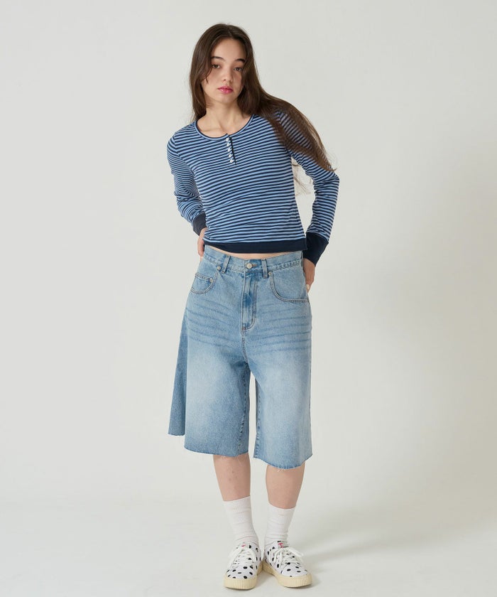  ボーダー/ ヘンリーネック/ロンT/ネイビー