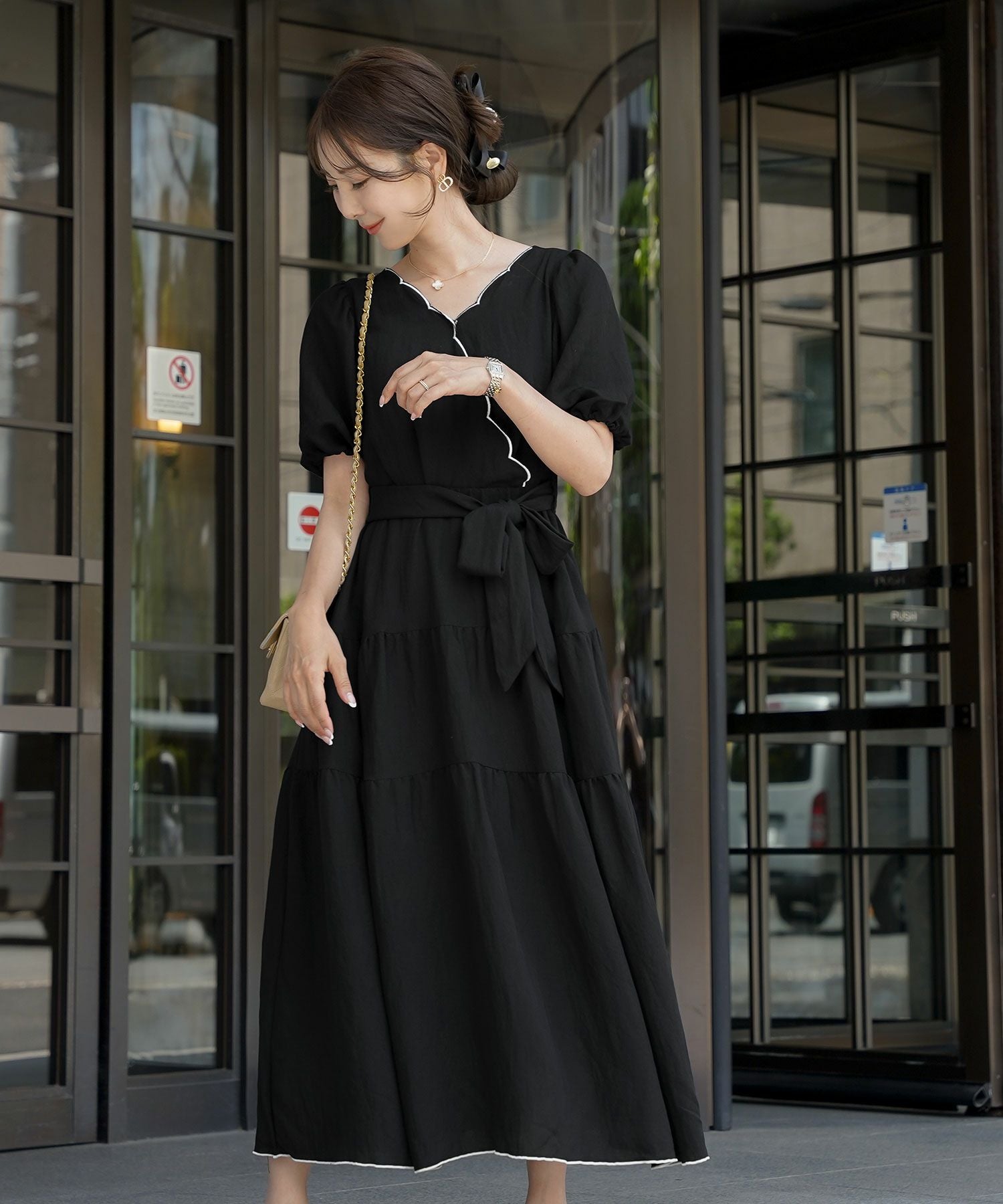 リボンベルト スカラップ ワンピース le reve vaniller 全4色｜lvn321