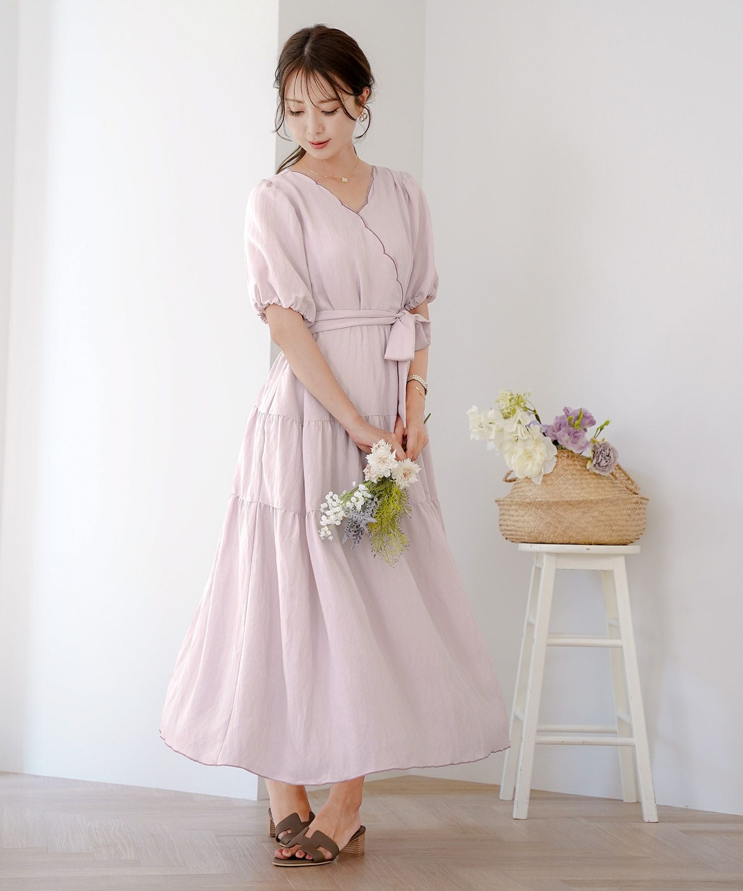 リボンベルト スカラップ ワンピース le reve vaniller 全4色｜lvn321