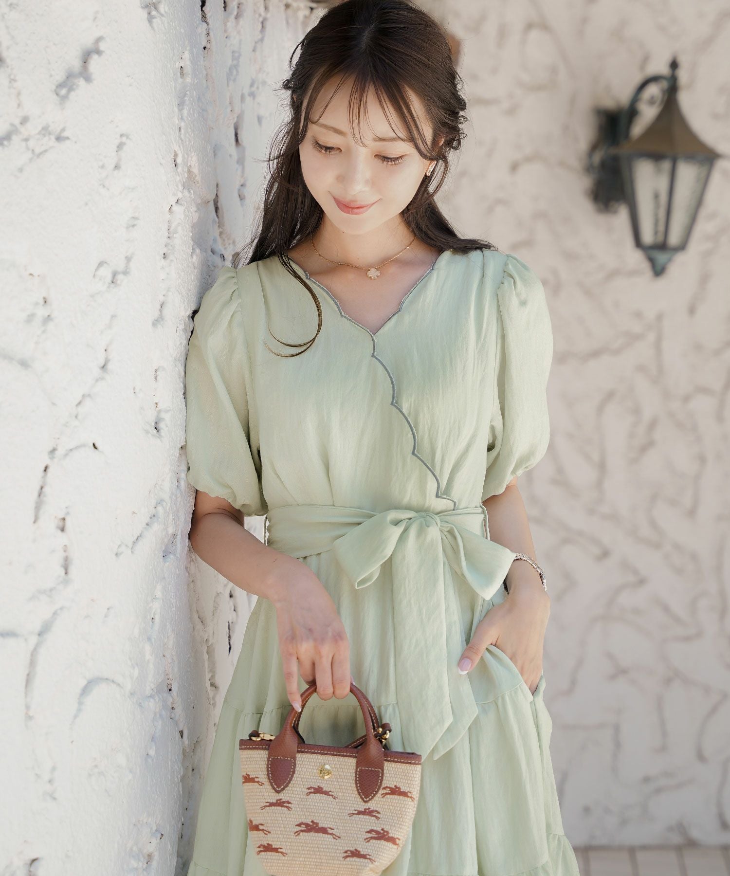 リボンベルト スカラップ ワンピース le reve vaniller 全4色｜lvn321