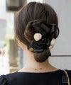 レディース 小物 ヘアアクセ バンス クリップ ヘア 髪留め ヘアアレンジ ポニーテール ハーフアップ リボン 薔薇 ブラック 配色 バイカラー 綺麗め 上品 エレガント フェミニン 薔薇モチーフ リボン バンス クリップ le reve vaniller