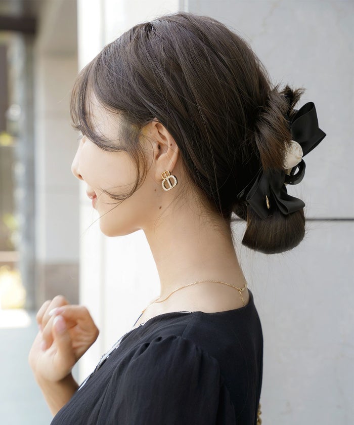 レディース/小物/ヘアアクセ/バンス/クリップ/ヘア/髪留め/ヘアアレンジ/ポニーテール/ハーフアップ/リボン/薔薇/ブラック/配色/バイカラー/綺麗め/上品/エレガント/フェミニン