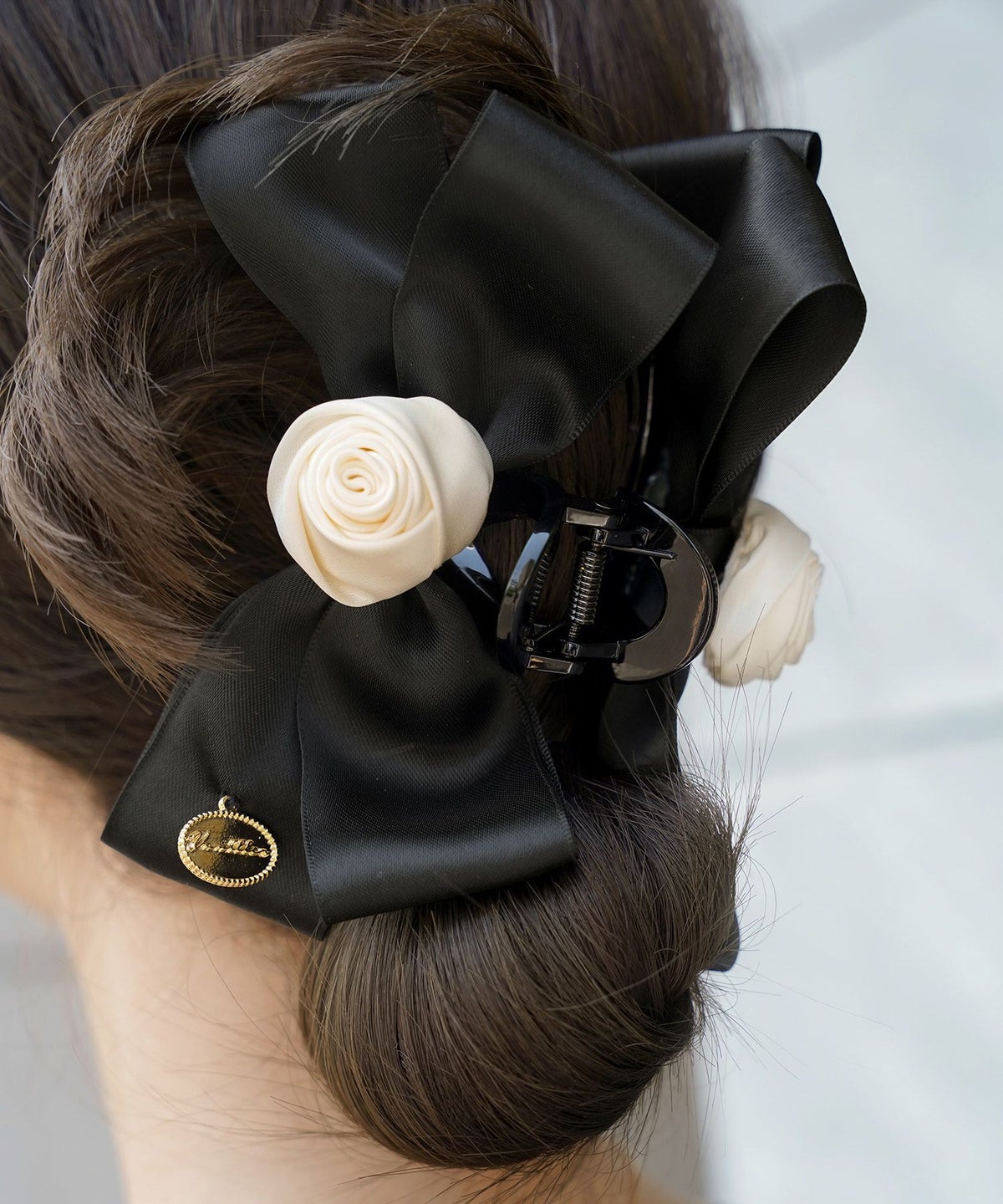 レディース/小物/ヘアアクセ/バンス/クリップ/ヘア/髪留め/ヘアアレンジ/ポニーテール/ハーフアップ/リボン/薔薇/ブラック/配色/バイカラー/綺麗め/上品/エレガント/フェミニン