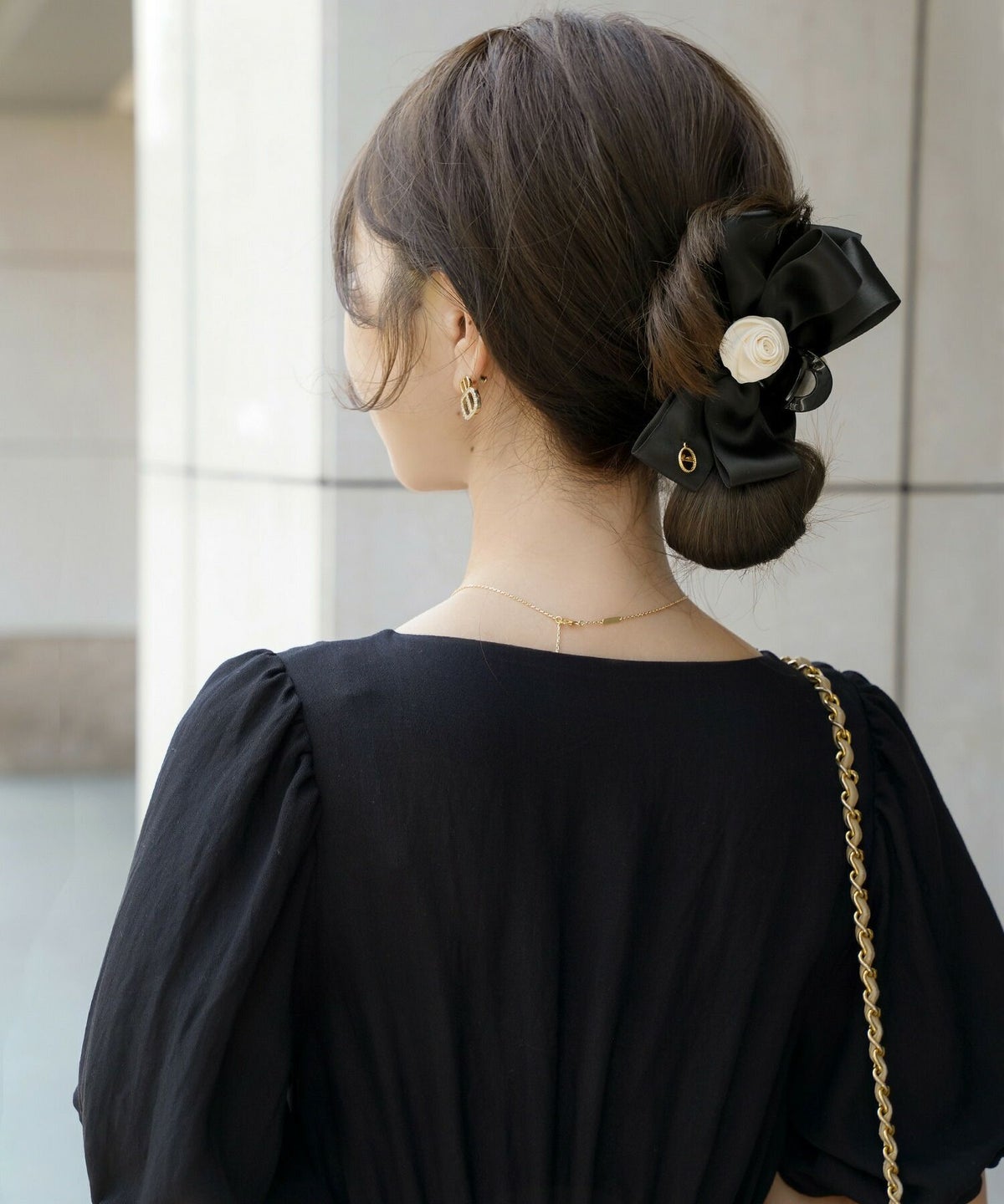 レディース/小物/ヘアアクセ/バンス/クリップ/ヘア/髪留め/ヘアアレンジ/ポニーテール/ハーフアップ/リボン/薔薇/ブラック/配色/バイカラー/綺麗め/上品/エレガント/フェミニン