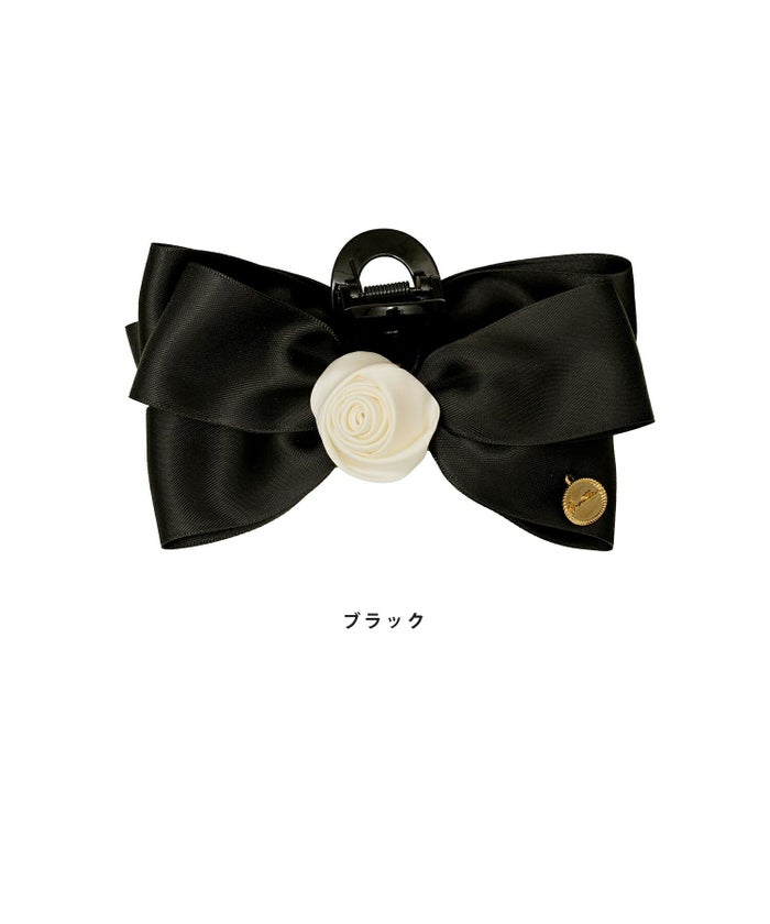 レディース/小物/ヘアアクセ/バンス/クリップ/ヘア/髪留め/ヘアアレンジ/ポニーテール/ハーフアップ/リボン/薔薇/ブラック/配色/バイカラー/綺麗め/上品/エレガント/フェミニン