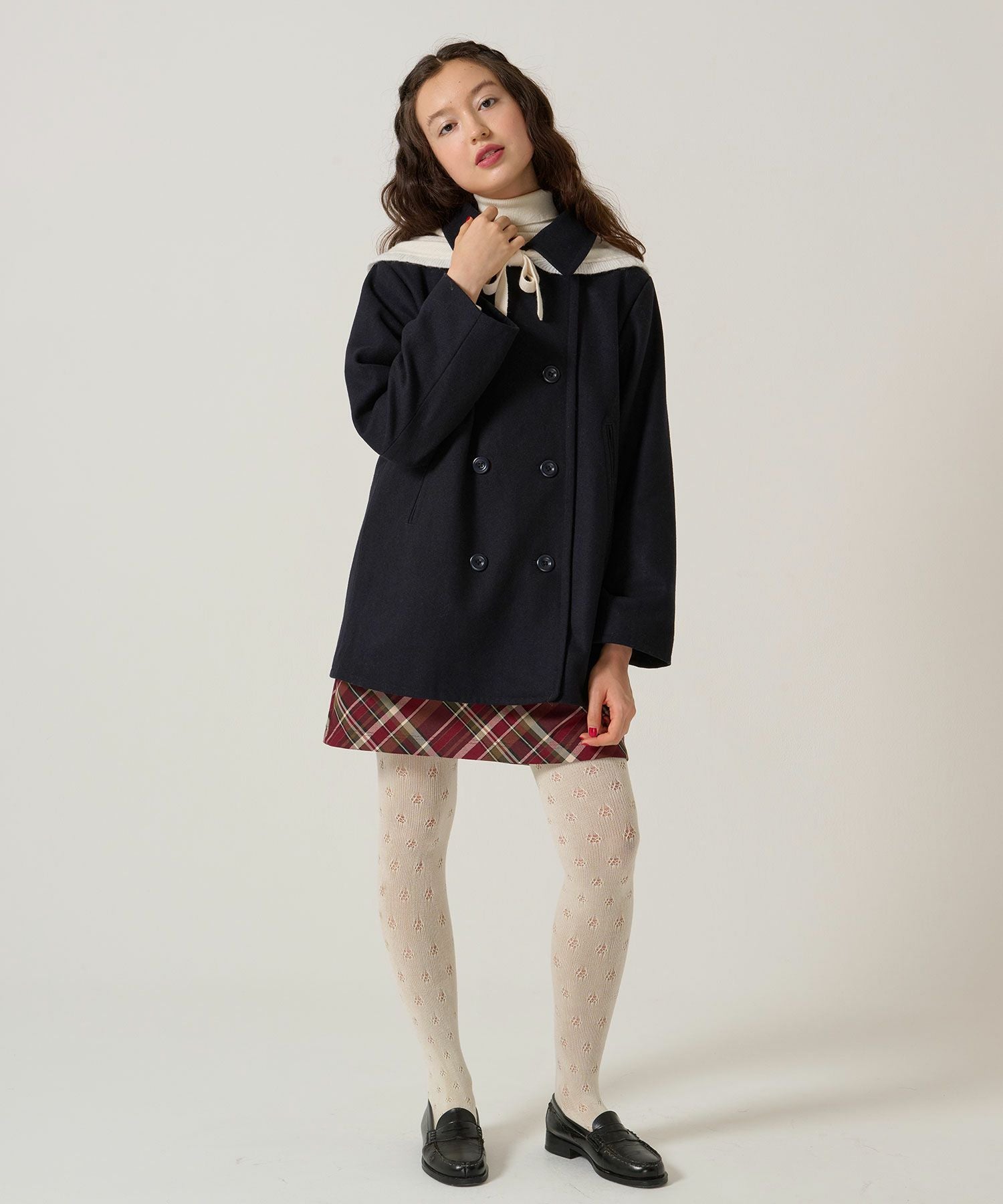 ハート刺繍 ウールミックス ピーコート TINA：JOJUN 全1色｜tnj141