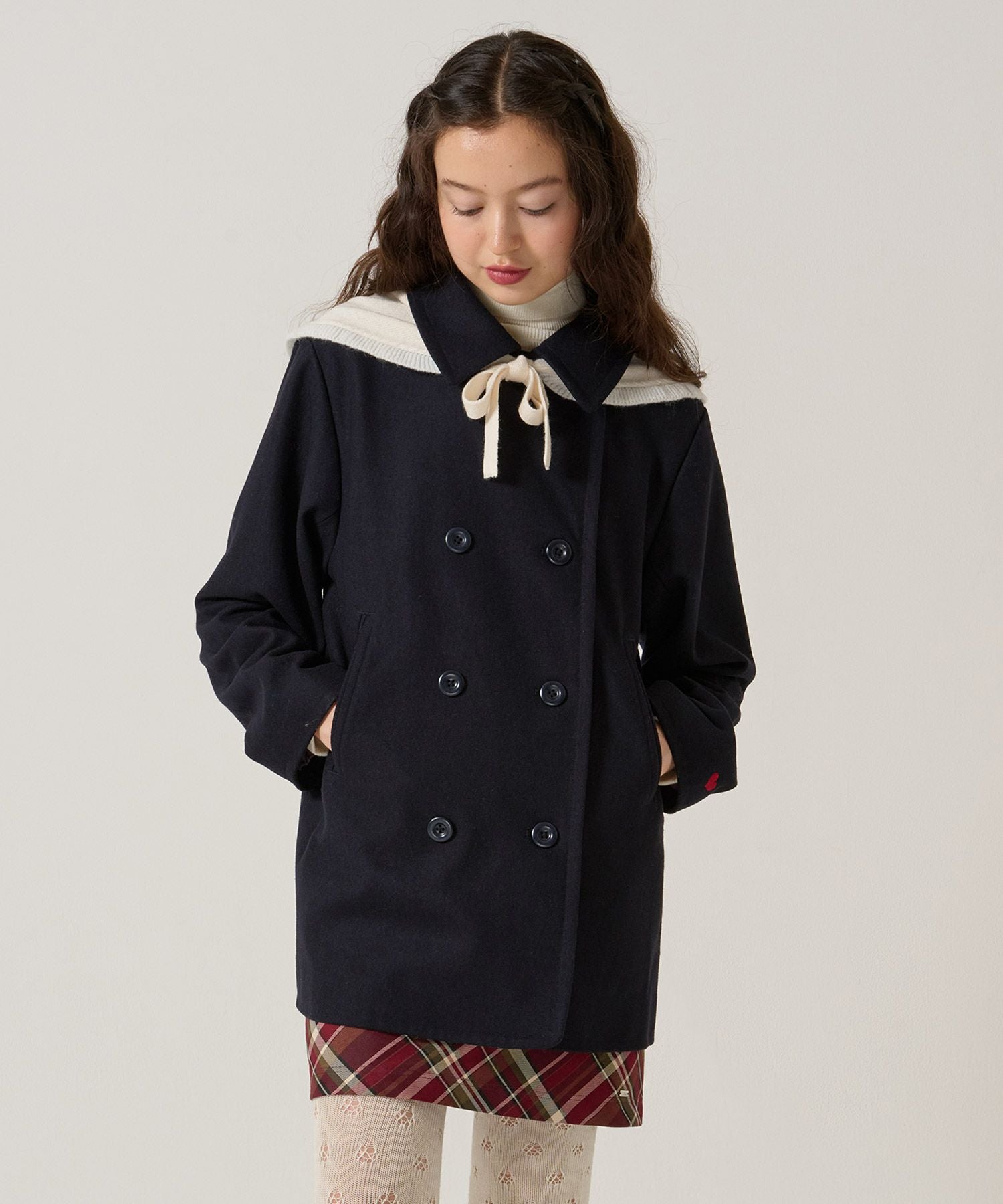 ハート刺繍 ウールミックス ピーコート TINA：JOJUN 全1色｜tnj141