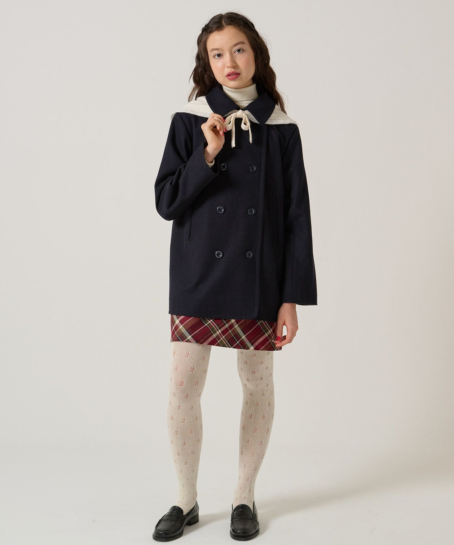 ハート刺繍 ウールミックス ピーコート TINA：JOJUN 全1色｜tnj141