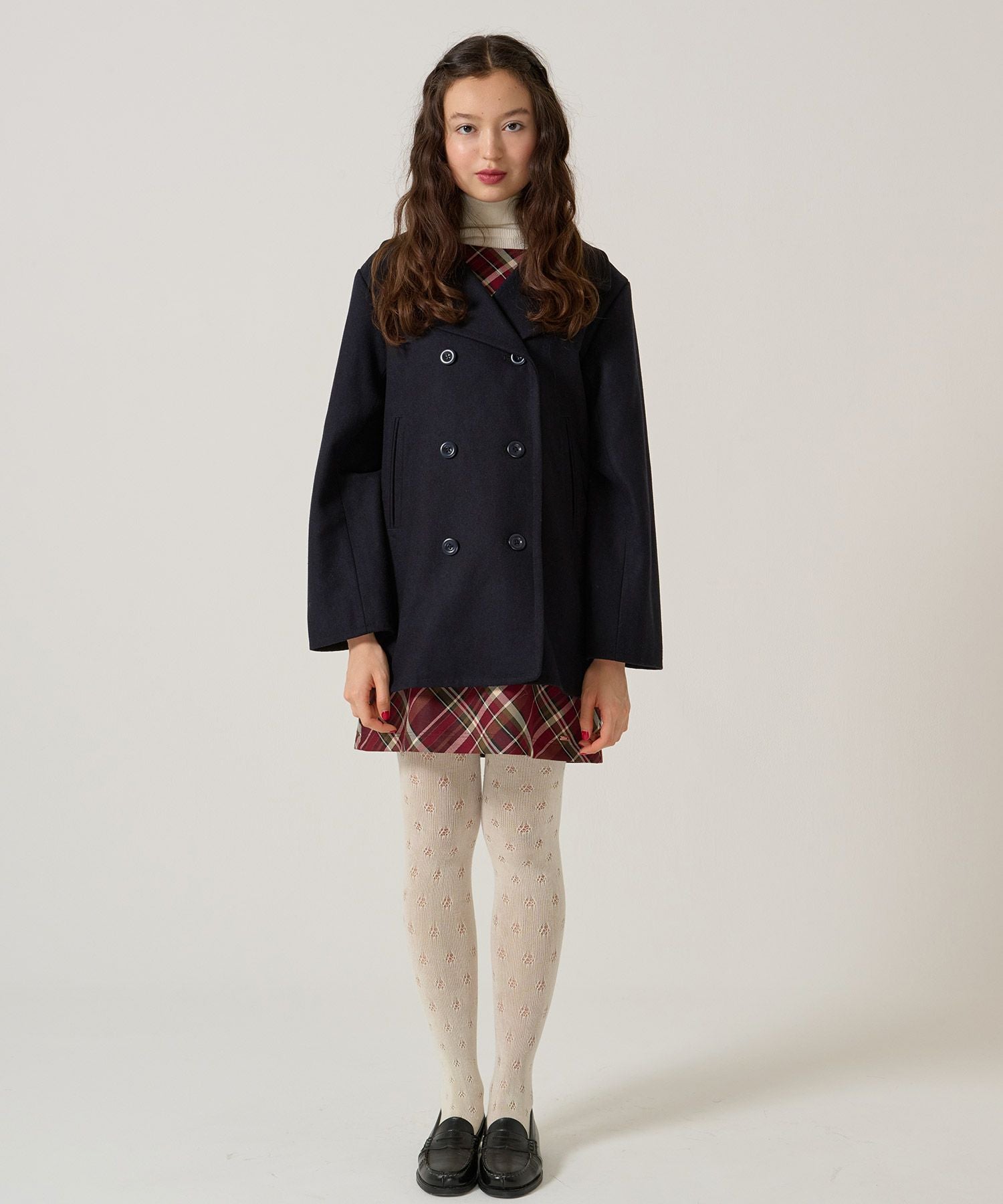 ハート刺繍 ウールミックス ピーコート TINA：JOJUN 全1色｜tnj141