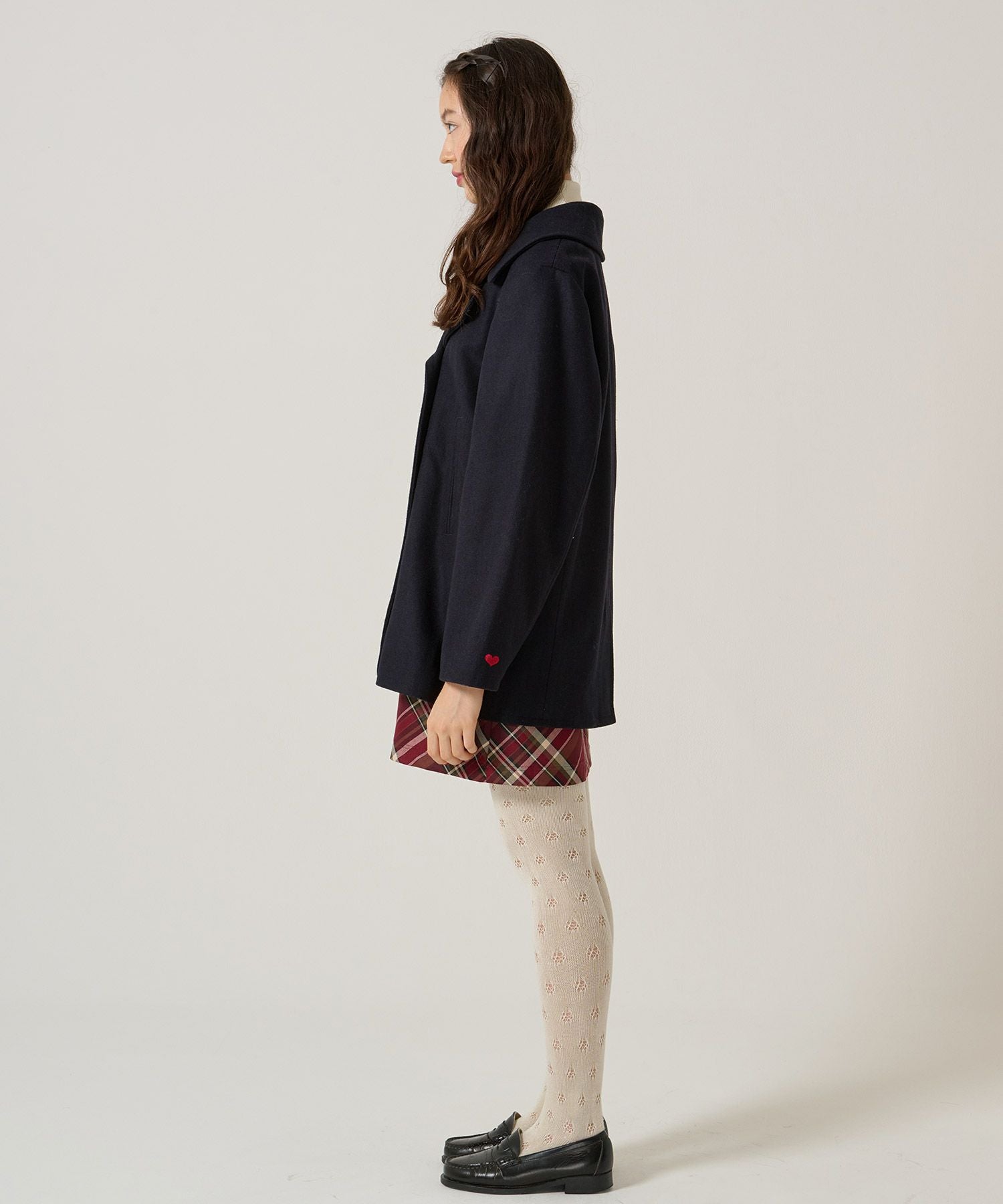 ハート刺繍 ウールミックス ピーコート TINA：JOJUN 全1色｜tnj141