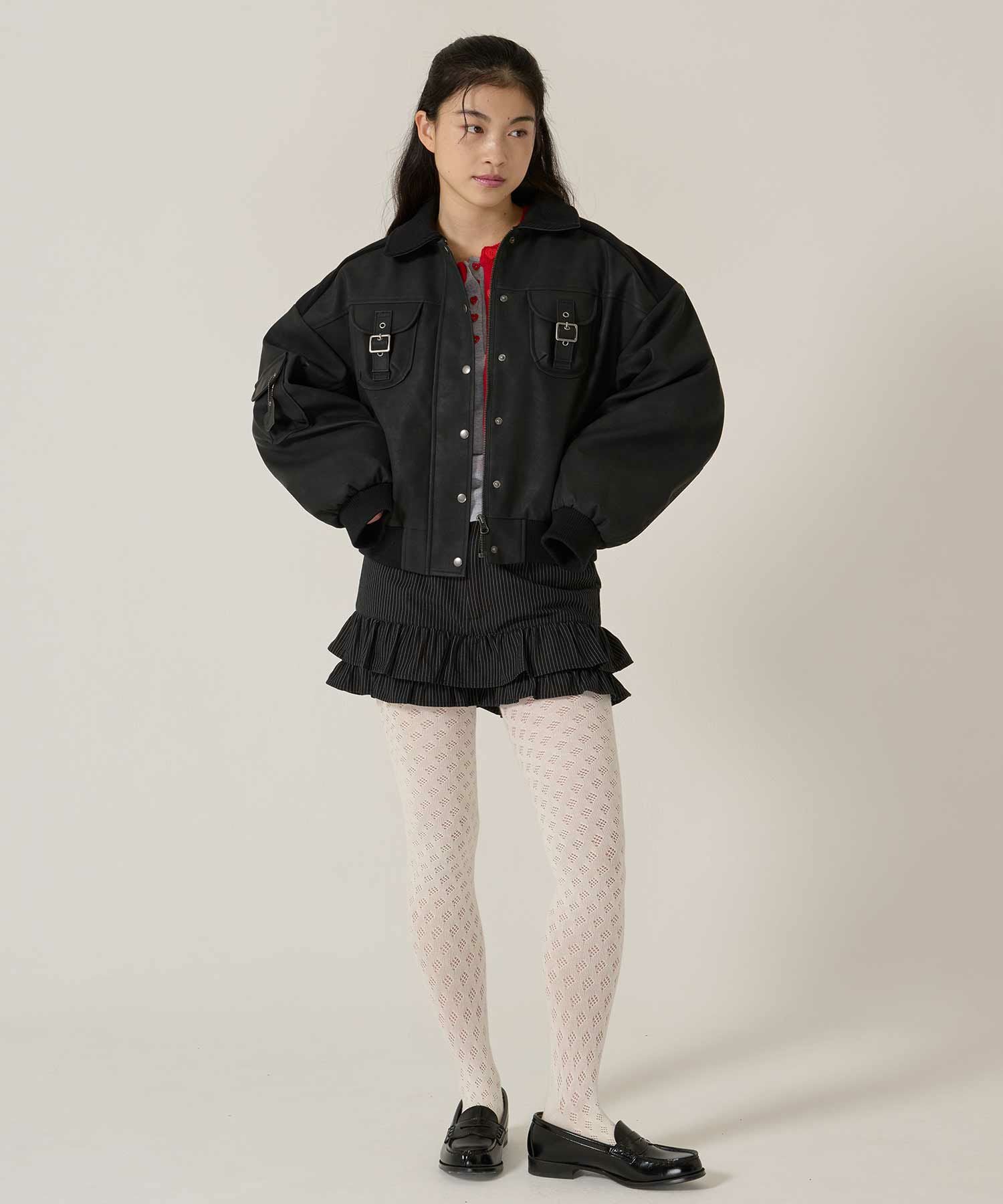 リブ ドッキング フェイクレザーブルゾン TINA：JOJUN 全3色｜tnj141