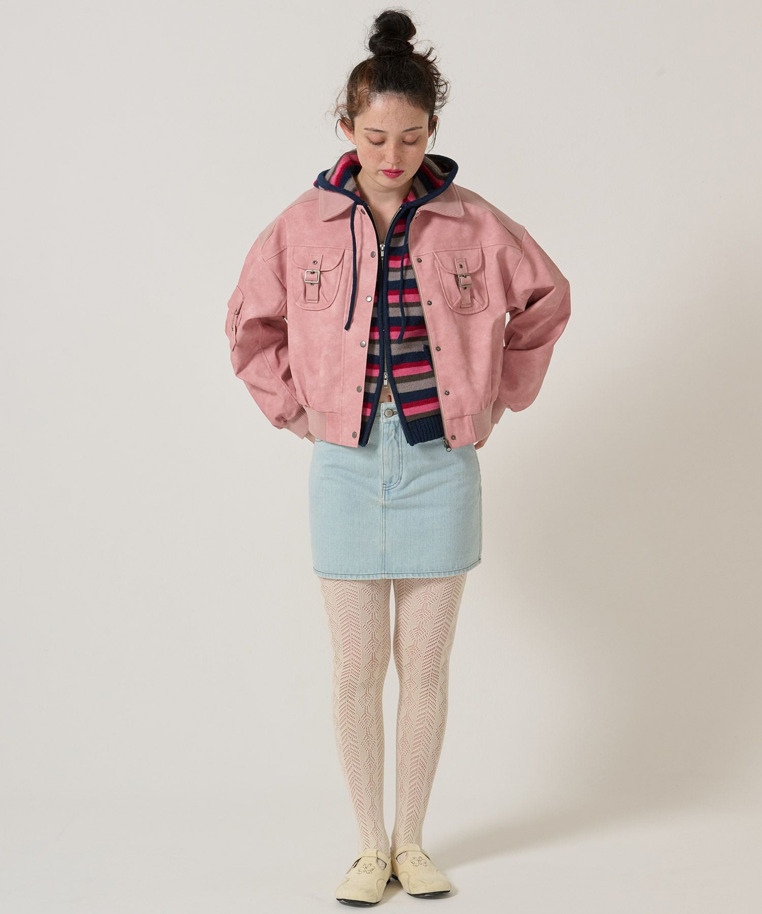 リブ ドッキング フェイクレザーブルゾン TINA：JOJUN 全3色｜tnj141