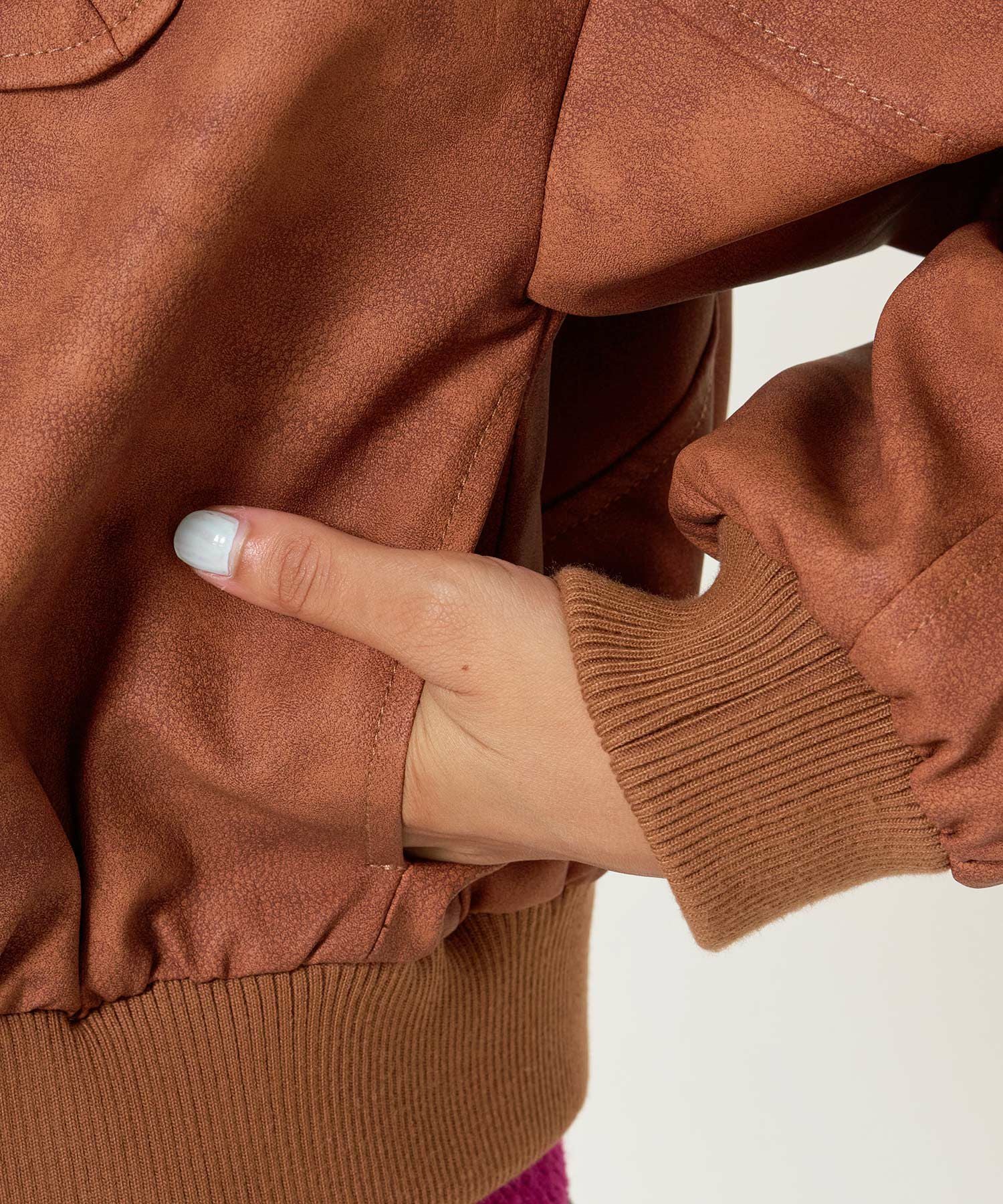 リブ ドッキング フェイクレザーブルゾン TINA：JOJUN 全3色｜tnj141