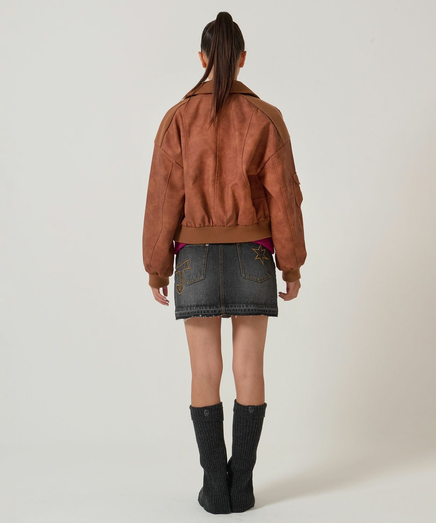 リブ ドッキング フェイクレザーブルゾン TINA：JOJUN 全3色｜tnj141