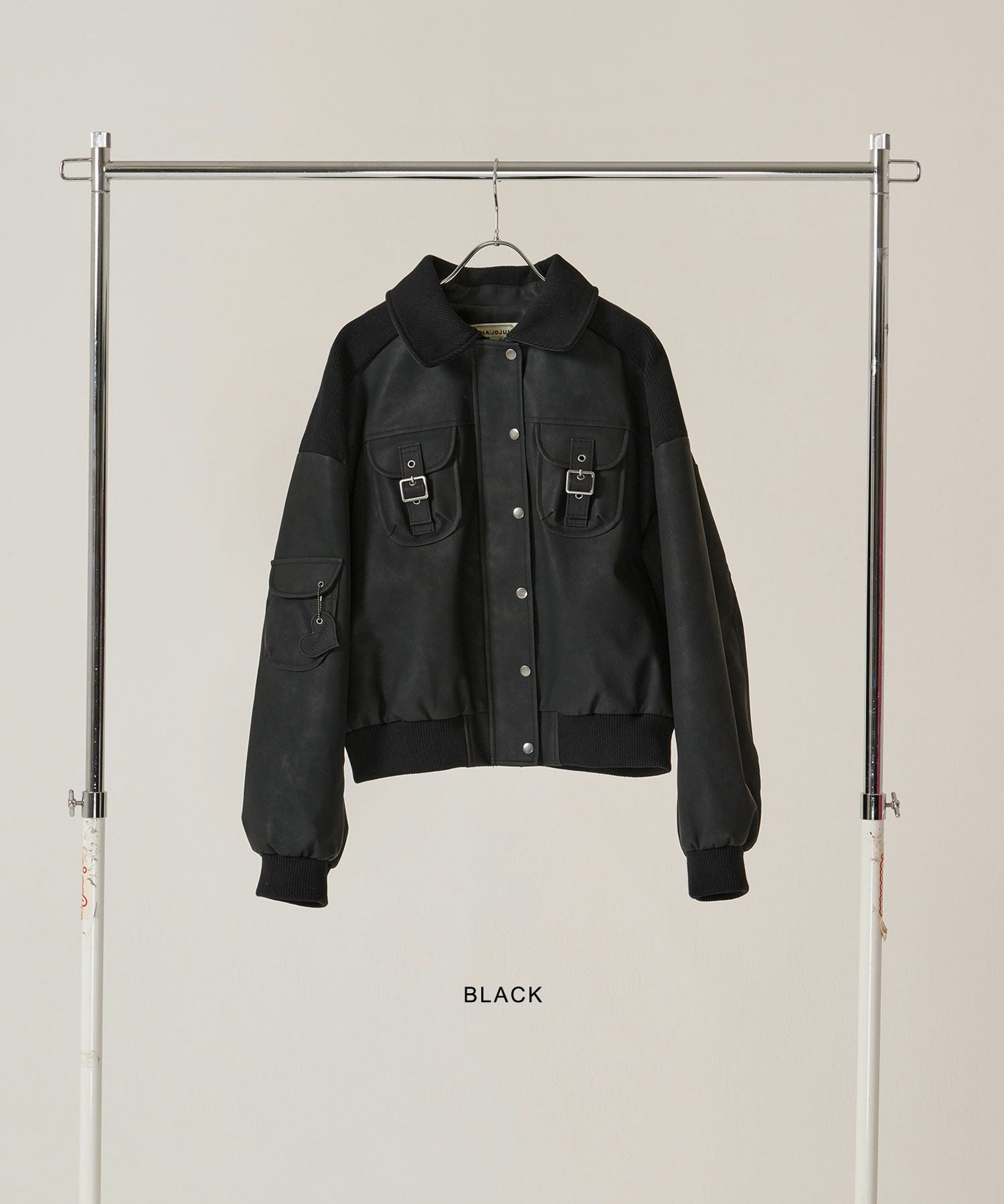 リブ ドッキング フェイクレザーブルゾン TINA：JOJUN 全3色｜tnj141
