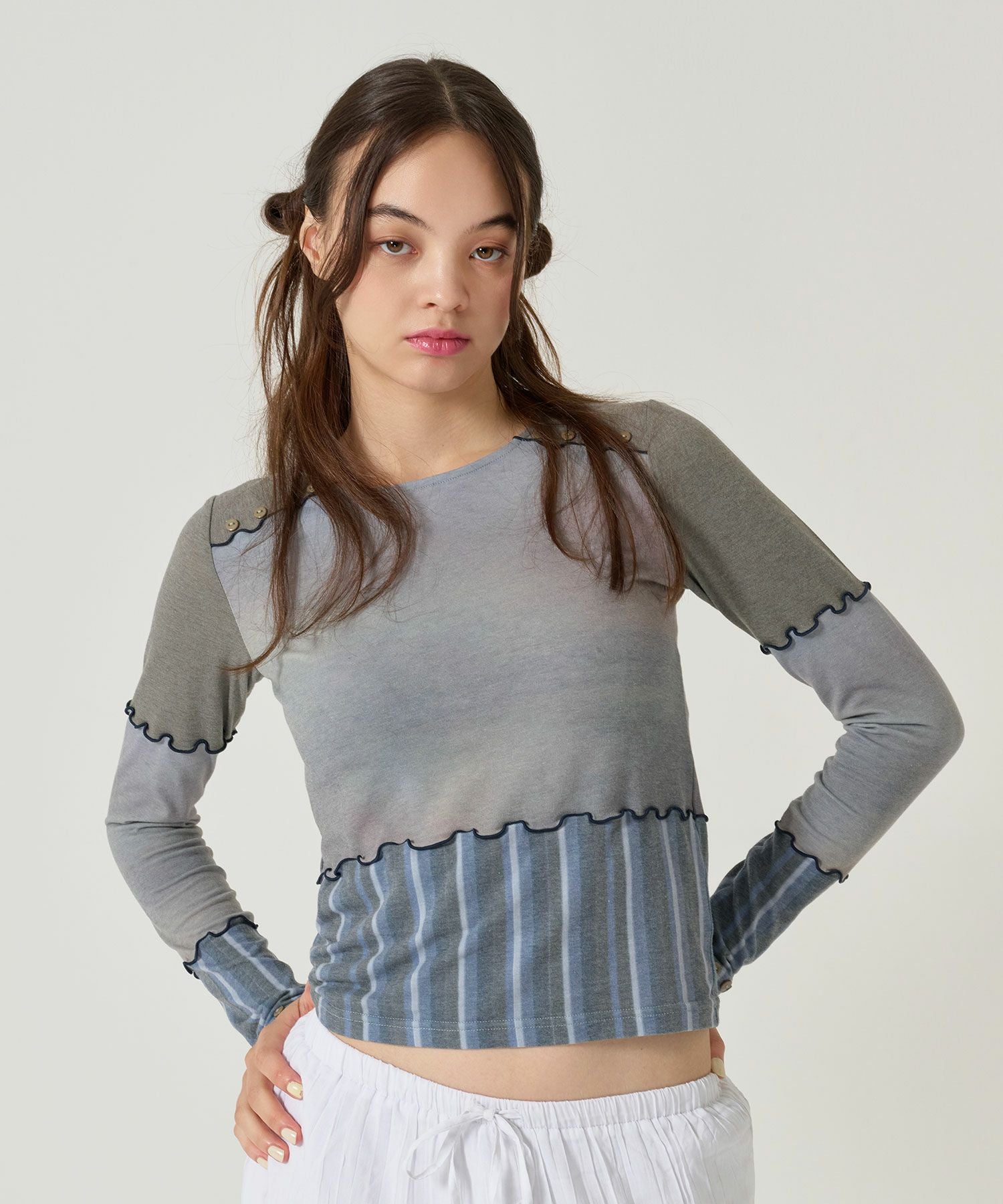 ピンストライプ ティアード ショートパンツ TINA：JOJUN 全2色｜tnj731