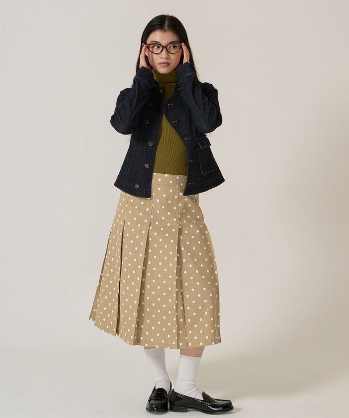 ドット/プリーツスカート/ミディ丈