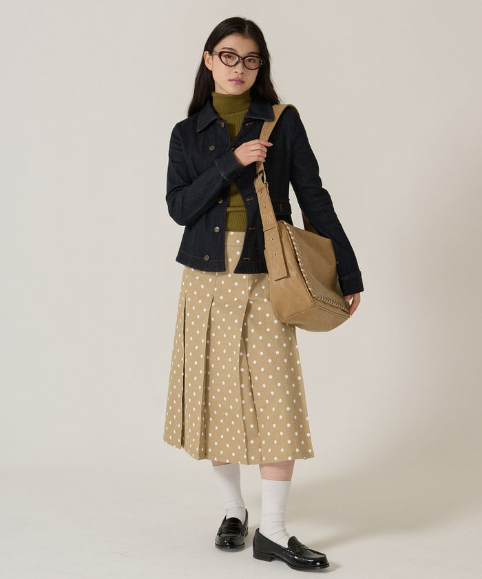 ドット/プリーツスカート/ミディ丈