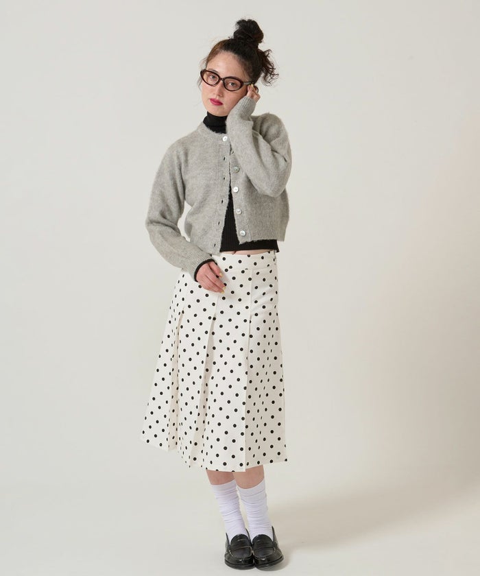 ドット/プリーツスカート/ミディ丈
