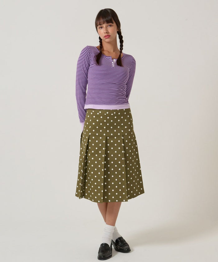 ドット/プリーツスカート/ミディ丈
