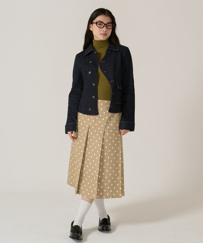 ドット/プリーツスカート/ミディ丈